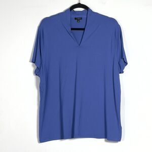 Talbots Platinum Jersey High Neck Top Womens Sz 2X Blue Stretch Short Sleeve